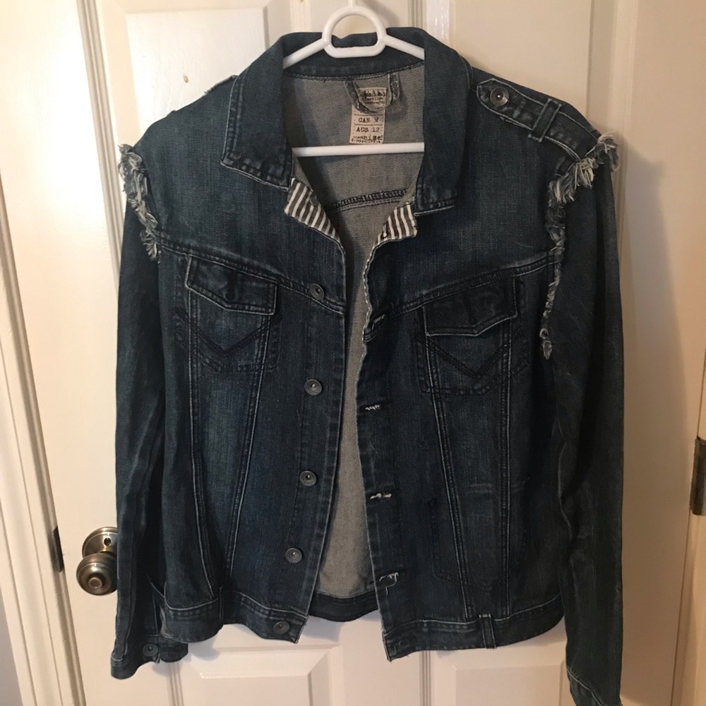 Volcom denim jacket with fringe sleeves